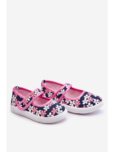 Boto Детски балеринки на цветя тъмносиньо-розово Ноа