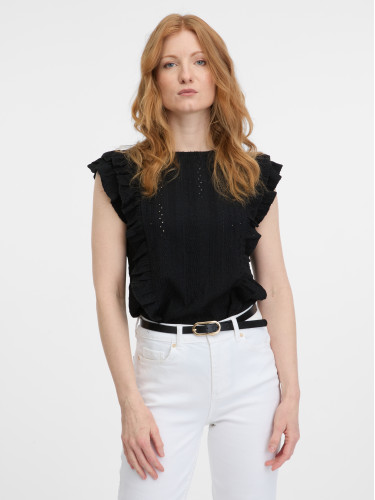 Orsay Black Womens T-Shirt with Frill - Women