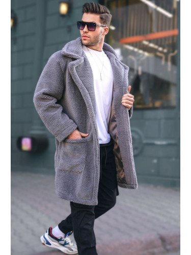 Madmext антрацит облицовани плюшени мъжки палто 6311