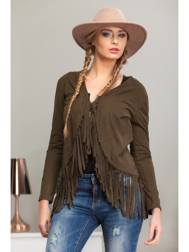 Suede jacket with khaki fringe