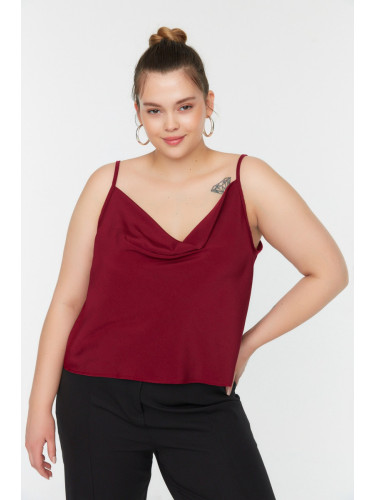 Trendyol Curve Plum Woven Straps, Satin-Look Blouse