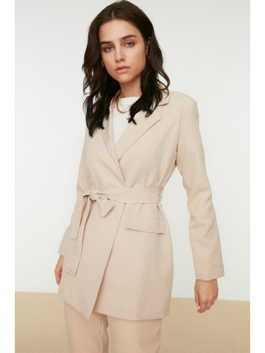 Trendyol Beige Belted Pocket Detailed Blazer Woven Jacket