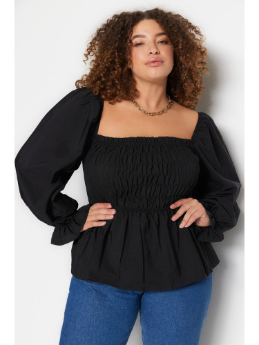 Trendyol Curve Black Gimped Woven Plus Size Blouse