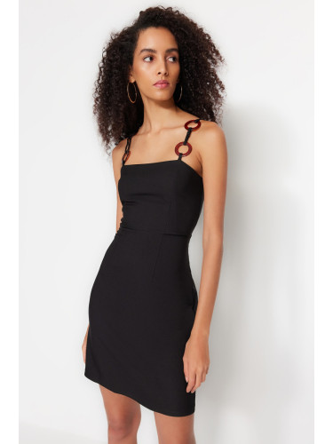 Trendyol черен мини монтирани тъкани пръстен каишка детайл тъкани рокля