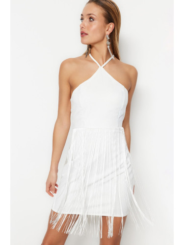 Trendyol Ecru монтирани облицовани тъкани пискюли сватба/брак елегантна вечерна рокля