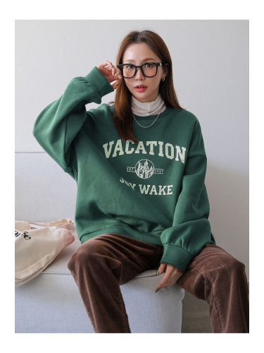 Know Women's Green Vacation Joy Wake Printed Oversized Crew Neck Sweatshirt.