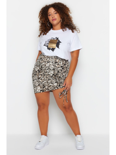 Trendyol Curve Black Knitted Pleated Animal Print Skirt