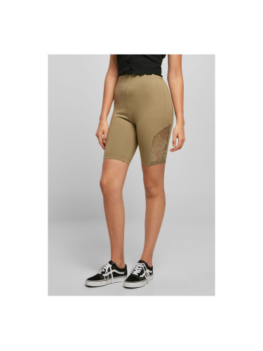 Women's high-waisted khaki shorts with lace insert