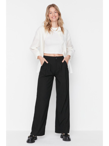 Trendyol черен плисиран висока талия широк крак панталони