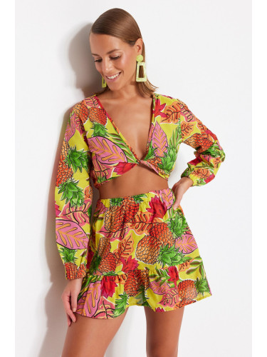 Trendyol Fruit Patterned Woven 100% Cotton Blouse and Skirt Suit