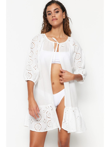 Trendyol бяла мини тъкат бродирана плажна рокля
