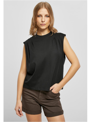 Women's Organic Top with Heavy Pleated Shoulder in Black