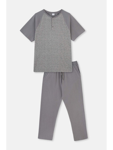 Dagi Gray Raglan Sleeve Jacquard Pajamas Set