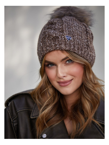 Winter cap with pompom, brown