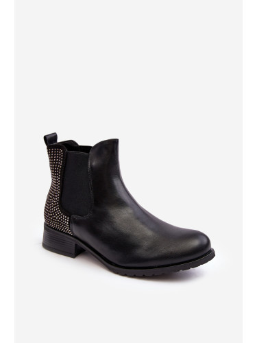 Boto Дамски ниски ботуши Боти до глезена с украса Черен Donname