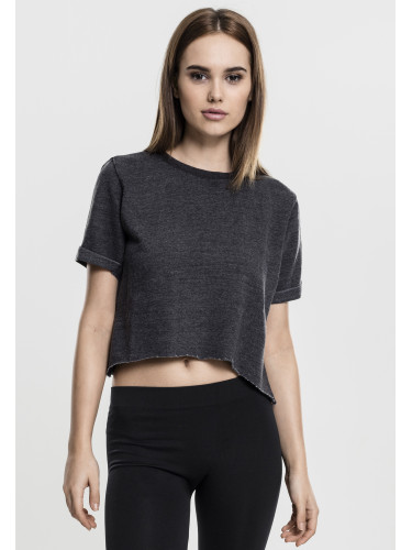Women's Cropped Burnout Short Sleeve Crew Dark Grey
