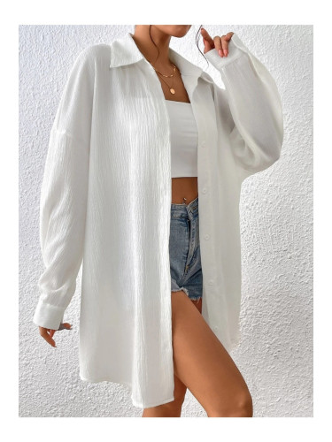 Know Women's White Oversized Long Shirt