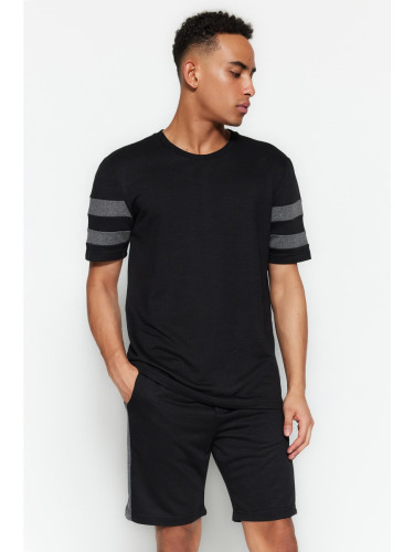 Trendyol Men's Black Regular/Normal Fit Paneled Cotton Tracksuit Set
