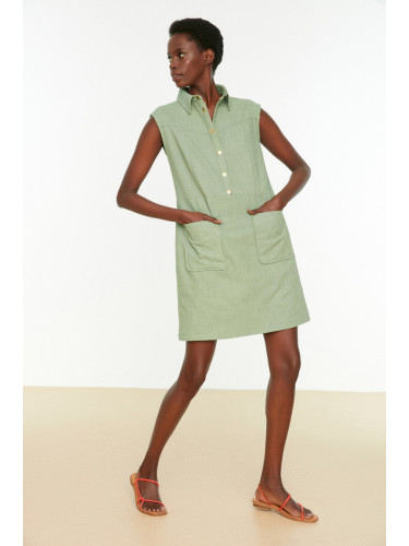 Trendyol мента широк нарязани тъкани закопчана мини тъкани рокля