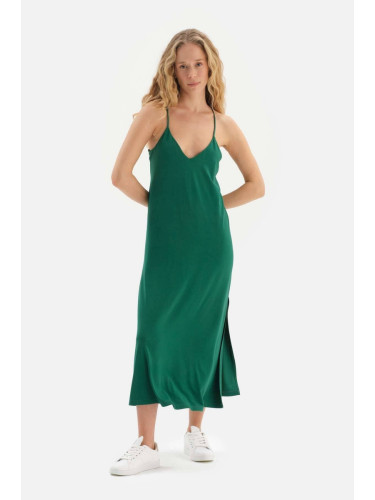 Dagi тъмно зелена вискоза рокля с трикотажни подробни