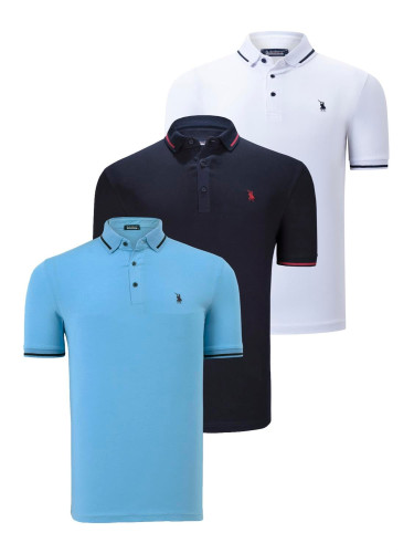 TRIPLE SET T8586 DEWBERRY MEN'S T-SHIRT-NAVY-WHITE-LIGHT BLUE