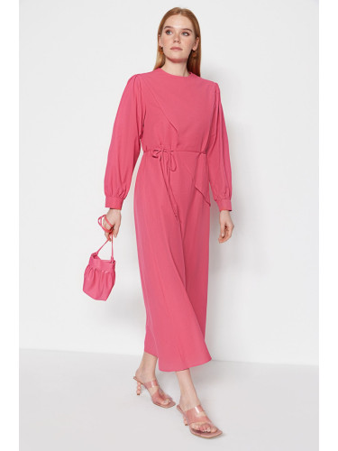 Trendyol Fuchsia колан тъкани памучна рокля с пачуърк