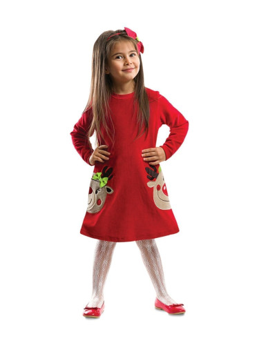 Denokids Twin Deer Girl Velvet Red Christmas Dress