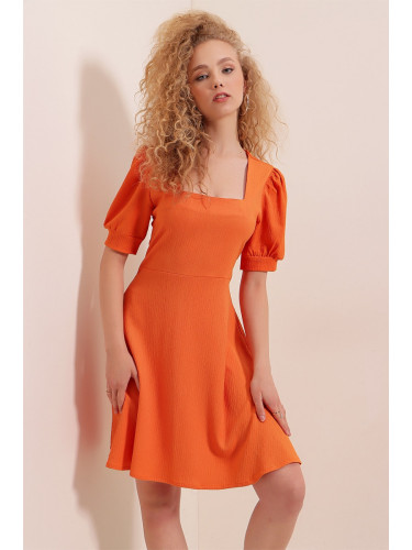 Bigdart 2339 Плетена рокля с квадратна яка - оранжева