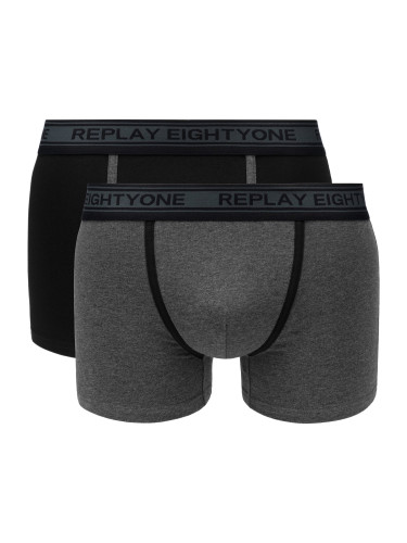 Replay Boxers Boxer Style 6 Cuff Logo&Contrast Piping 2Pcs Box - Black/Dark - Men's