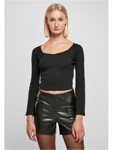 Women's black with a short rib and a wide V-neck with long sleeves