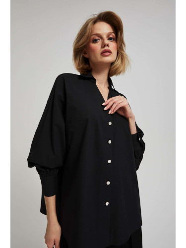 Marisse Black Shirt With Decorative Buttons And Puffed Sleeves