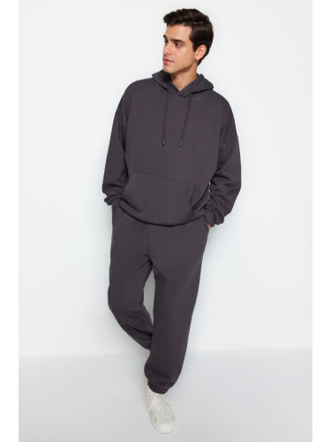 Trendyol Anthracite Oversize/Wide Cut Hooded Warm Sweatshirt Tracksuit