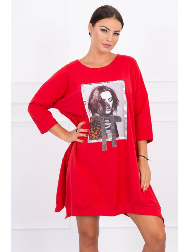 Dress with print and flared bottom red
