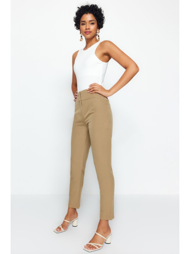 Trendyol кафява цигара кльощава крак талията шевове подробно тъкани панталони