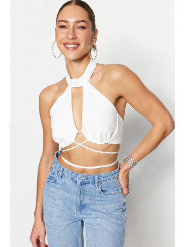 Trendyol Ecru Crop Lined Woven Tie Window/Cut Out Detailed Bustier