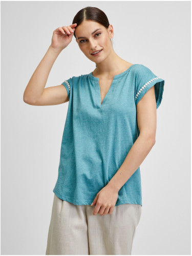 Blue Women's T-Shirt with Decorative Details Brakeburn - Women