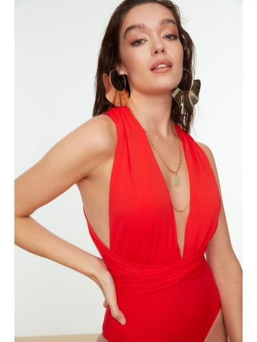 Дамски бански Trendyol Deep V-Neck