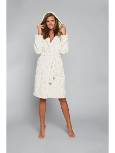 Women's style robe with long sleeves - ecru/print