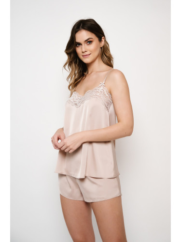 Women's pyjamas with narrow straps, shorts - beige