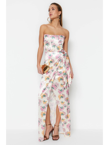 Trendyol многоцветен двуреден подплатен трикотажни сатен цветен модел дълга вечерна рокля