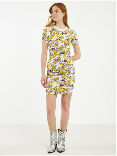 Yellow and white women's patterned sheath dress Versace Jeans Couture