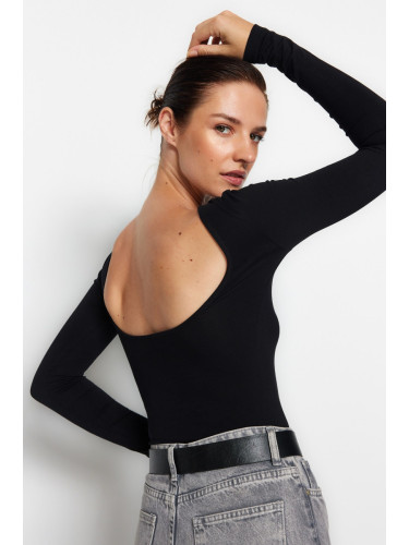 Trendyol Black Cotton Stretchy Decollete Fitted/Fitted Blouse