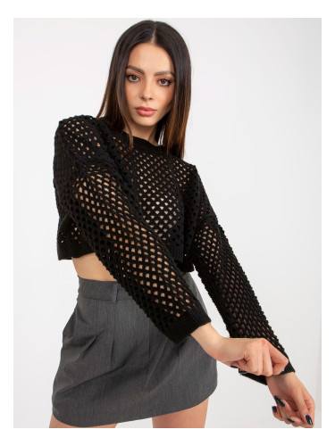 Oversized black openwork summer sweater