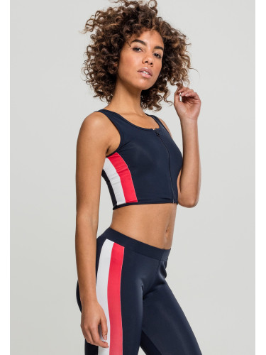 Women's top with side stripe with zipper in navy blue/fiery red/white