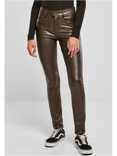 Women's mid-waist synthetic leather trousers brown