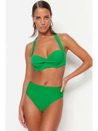 Trendyol зелено висока талия бикини дъна с редовни крака