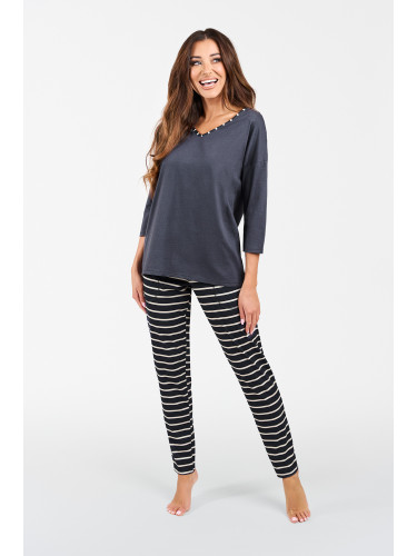 Betty ́s pyjamas, 3/4 sleeves, long legs - graphite/graphite print