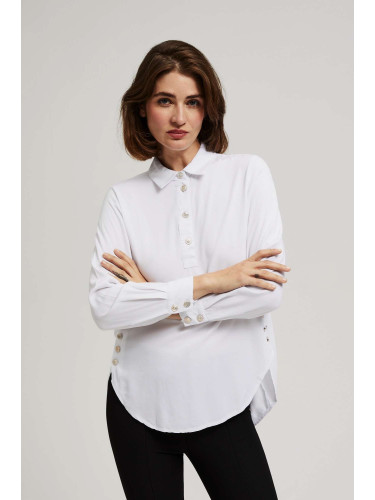 Marisse White Shirt With Decorative Buttons On The Neckline And Sleeves