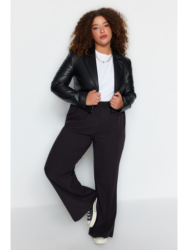 Trendyol крива черен широк нарязани поток тъкани панталони