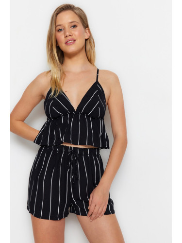 Trendyol Black Striped Back Tie Detailed Rope Suspender Viscose Woven Pajama Set